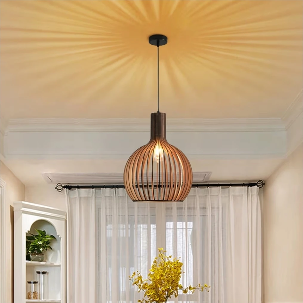 Natural Wood Pendant Light - E26 Base Hanging Lamp 6527 - photo 4