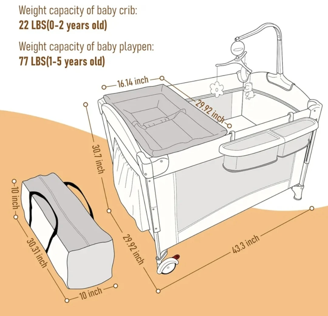 5-in-1 Baby Playard with Bassinet, Changing Station, and Mobile - photo 2