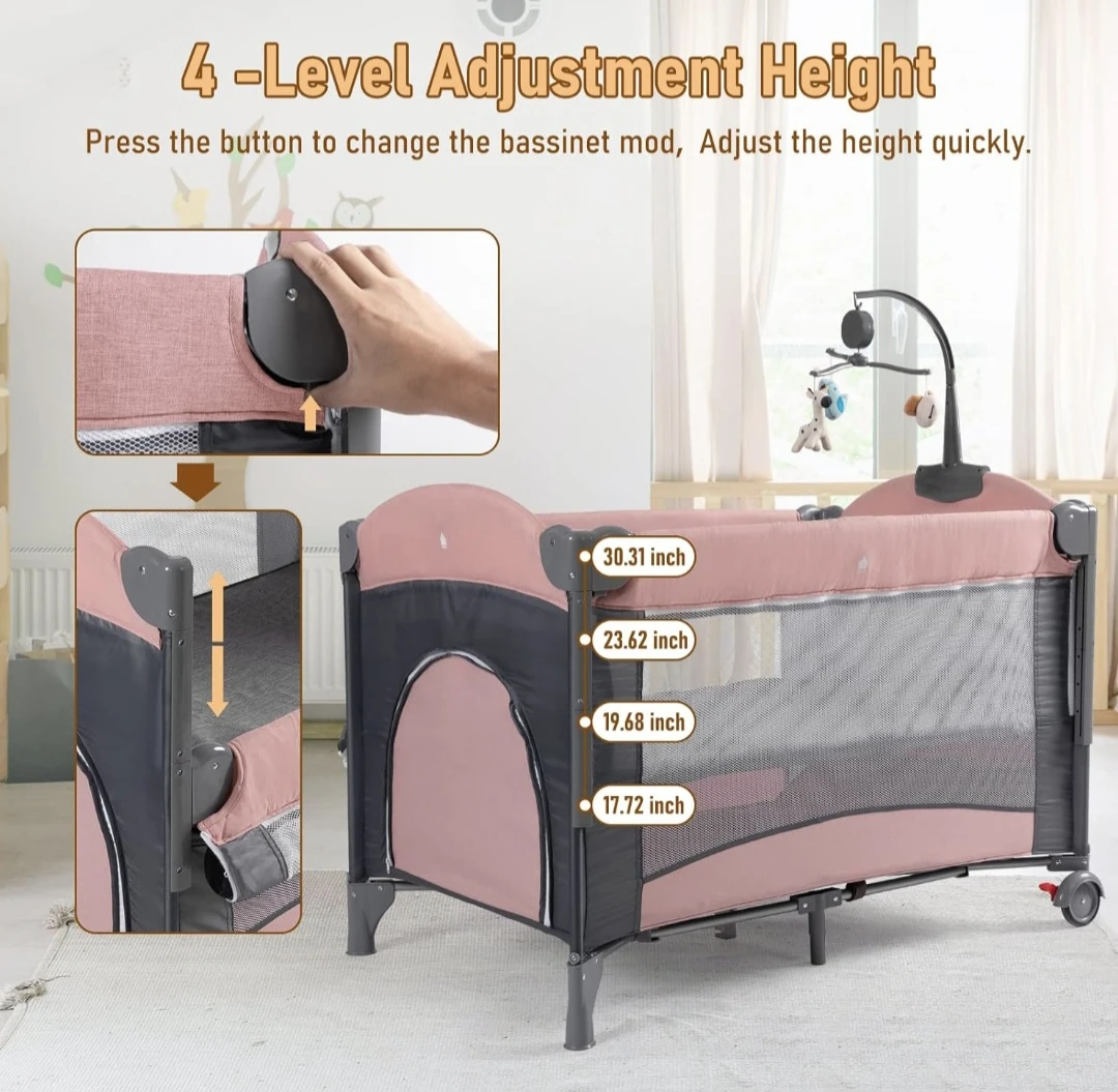 5-in-1 Baby Playard with Bassinet, Changing Station, and Mobile