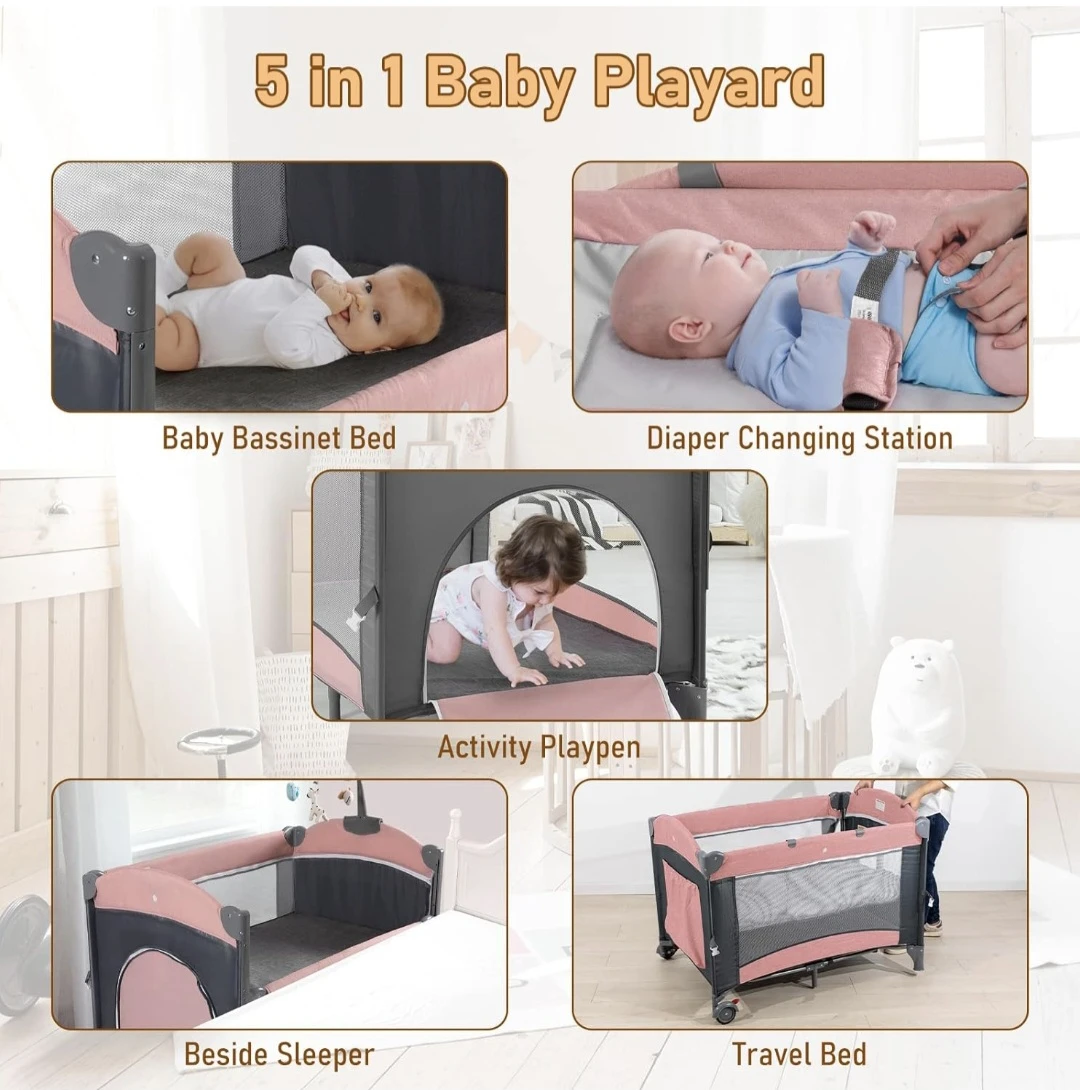 5-in-1 Baby Playard with Bassinet, Changing Station, and Mobile - photo 4