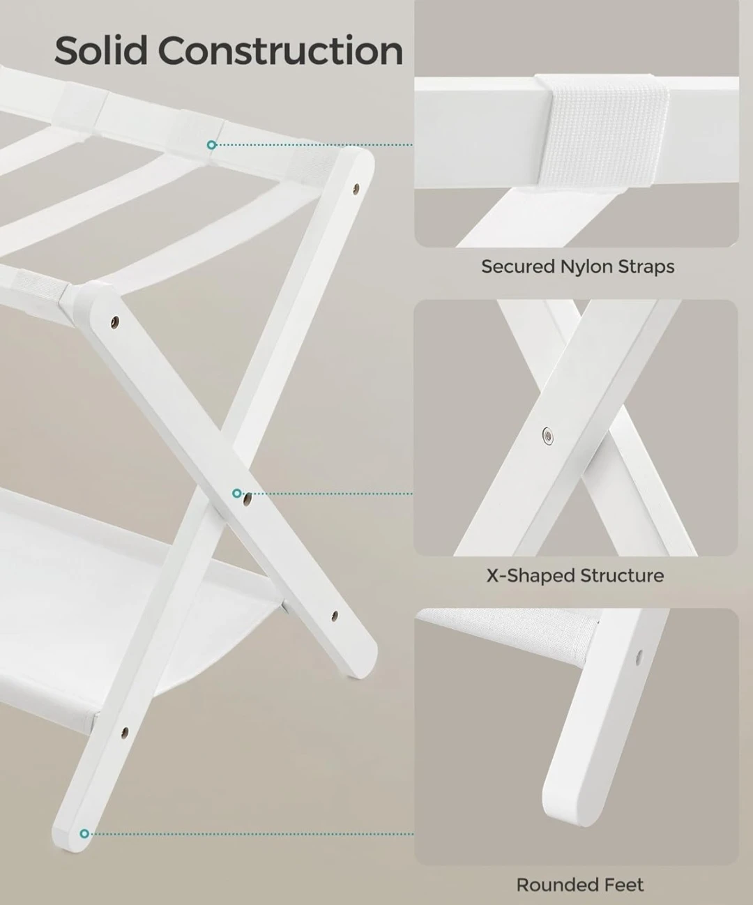 SONGMICS White Wooden Luggage Rack - photo 3