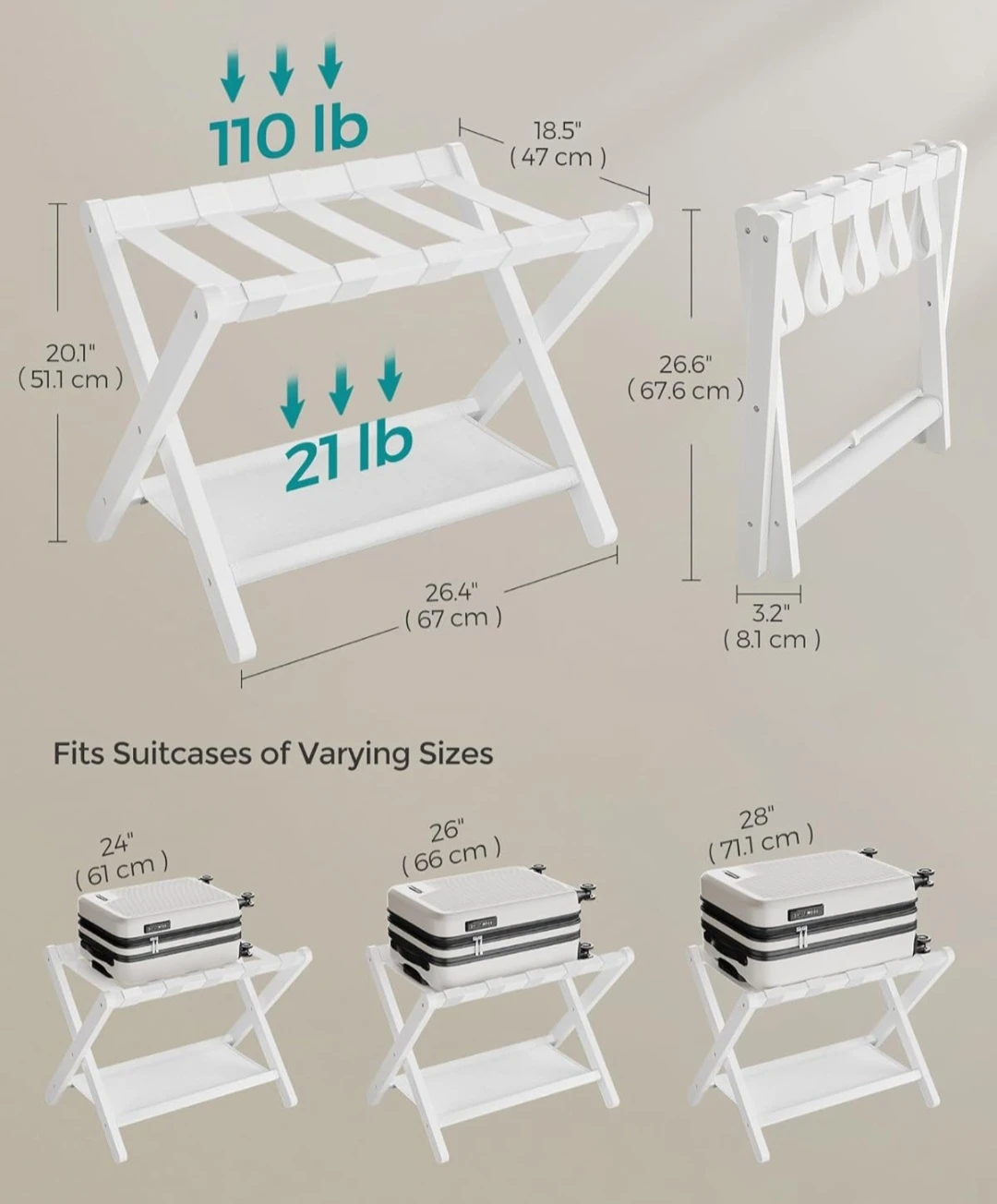 SONGMICS White Wooden Luggage Rack - photo 4