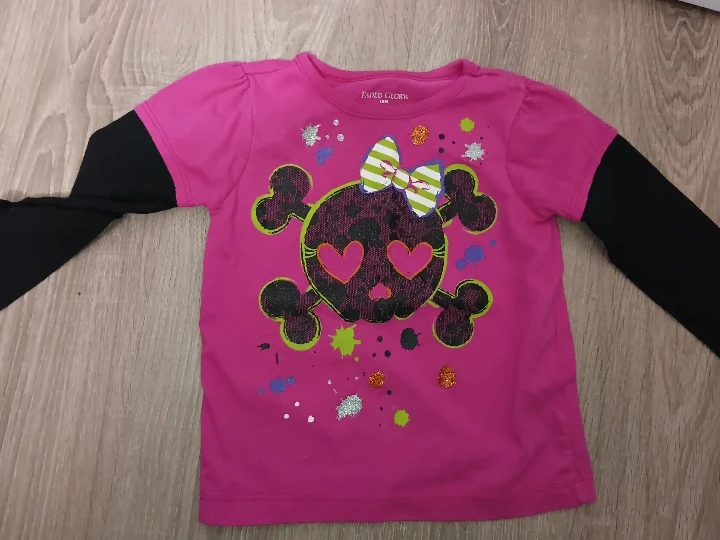 Girls Pink Long Sleeve Skull T-Shirt
