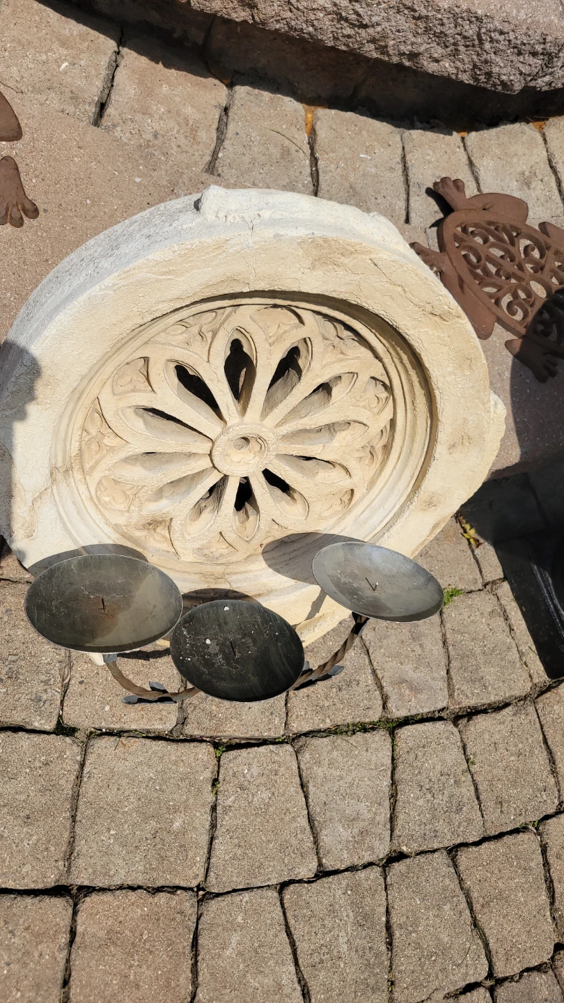 Ornate Stone Pedestal with 3 Candle Holders - photo 2