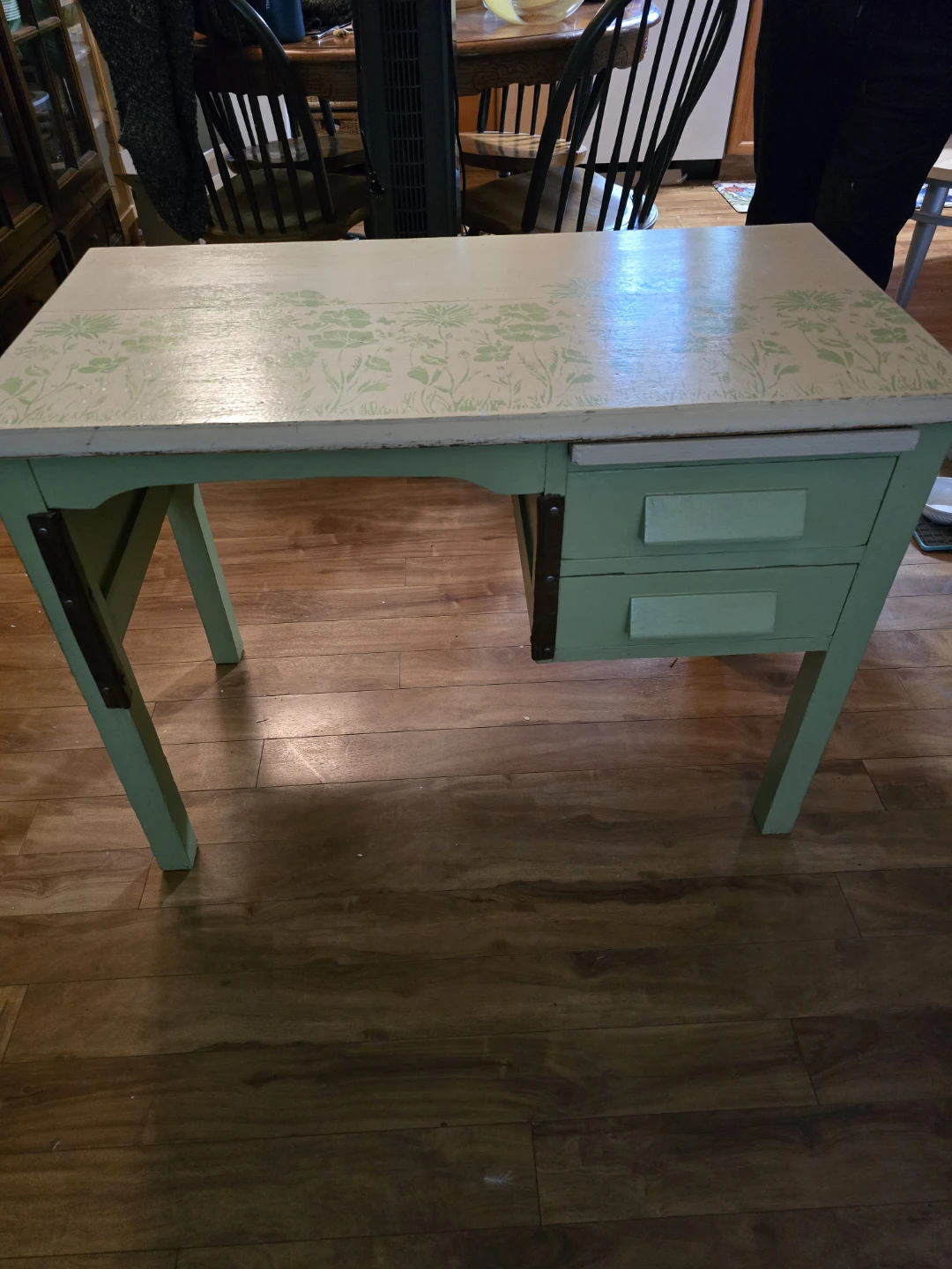Small desk with floral stencil and two drawers