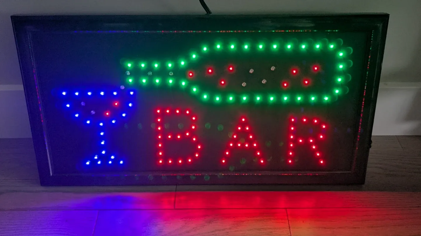 LED Bar Sign with Wine Bottle and Glass