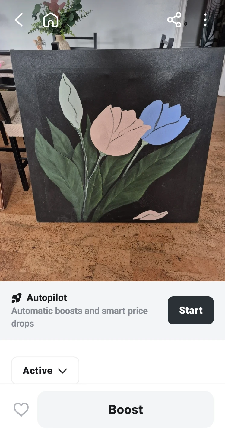 Painting with tulips on black background