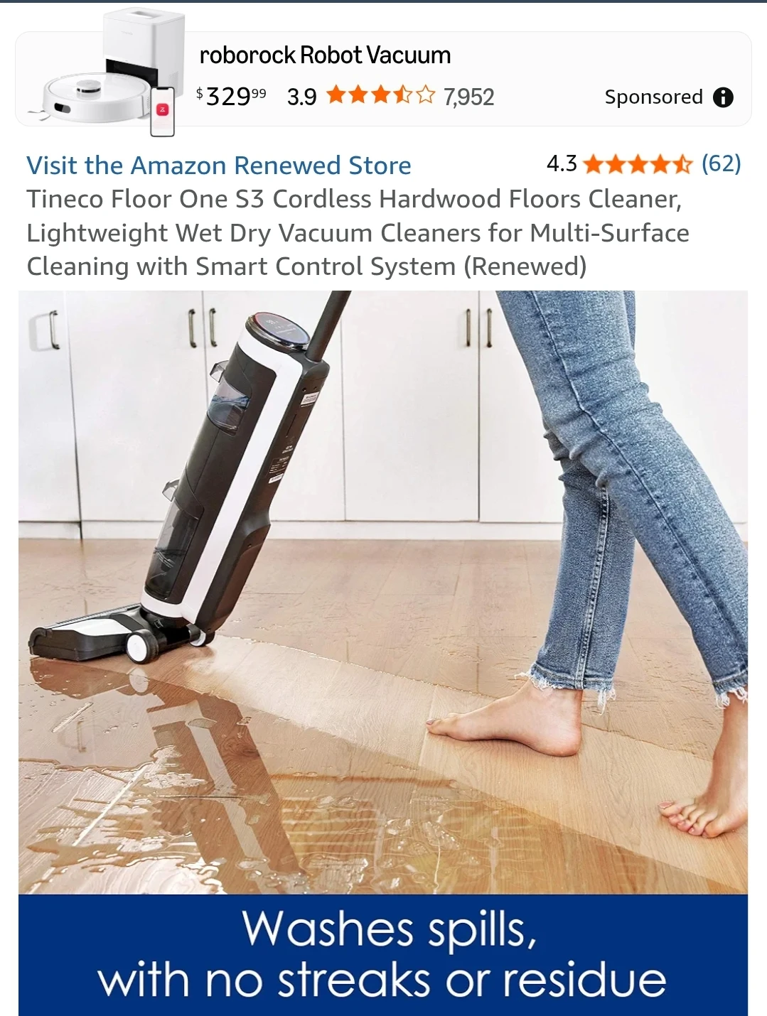 Wet Dry Vacuum Cleaner (Tineco Floor One S3 Cordless)
