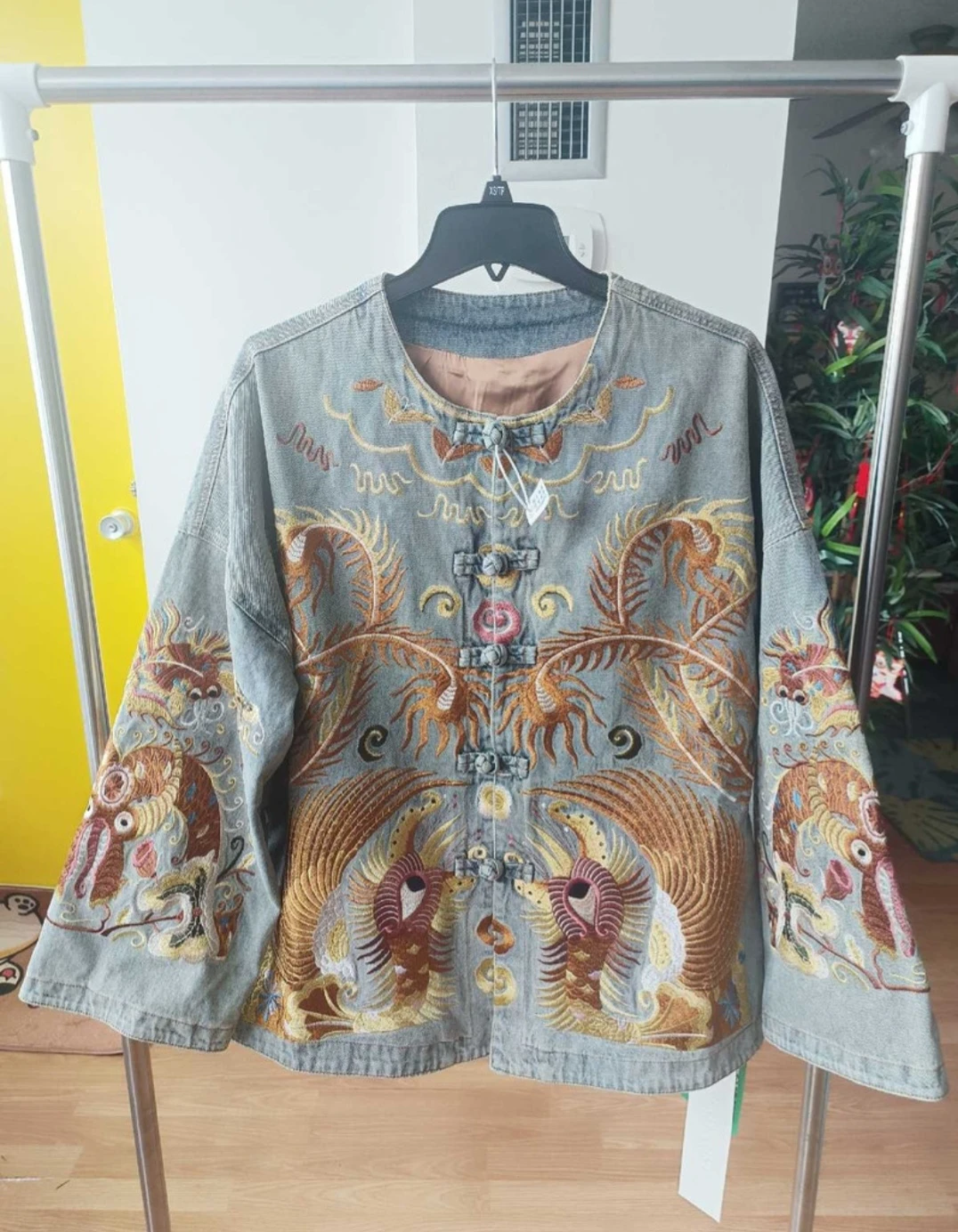 Denim Jacket with Phoenix Embroidery