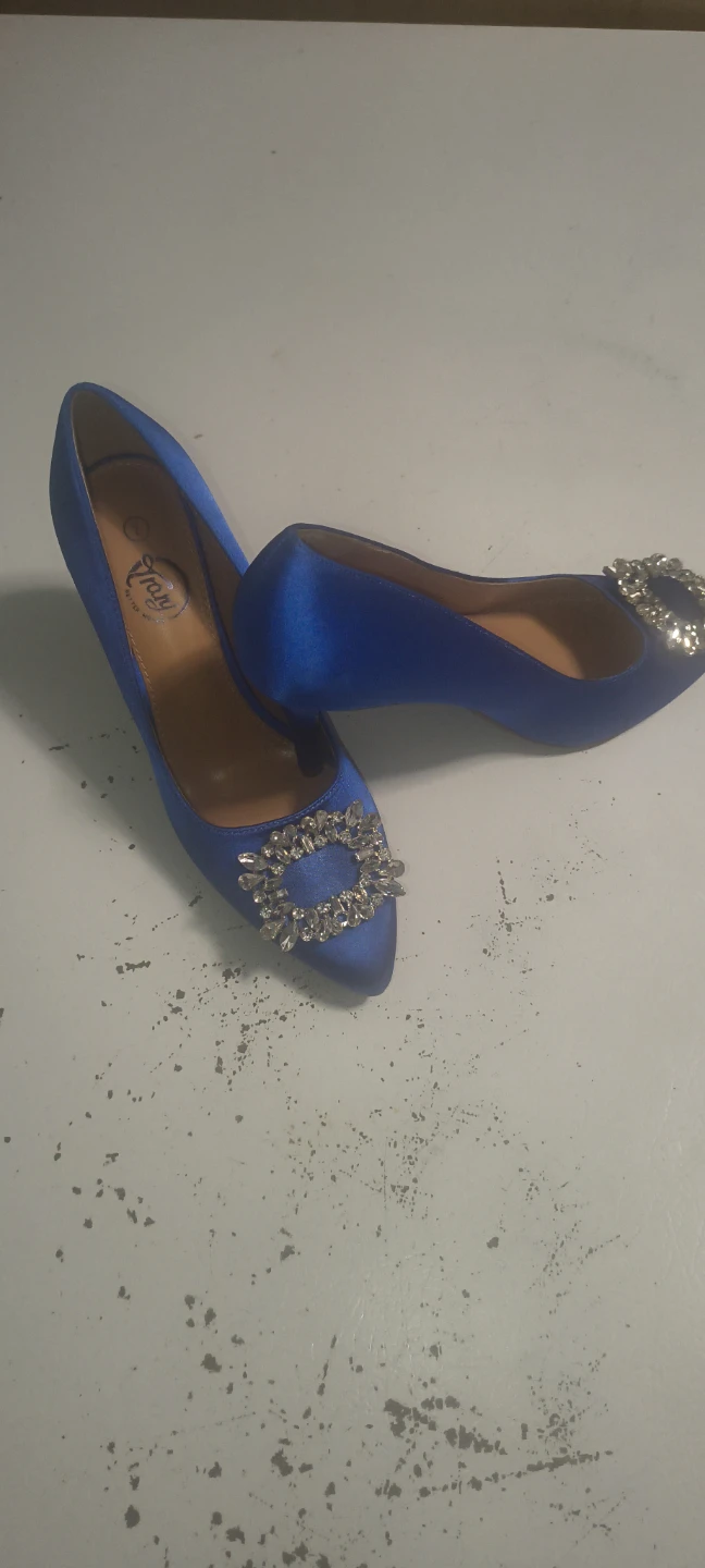 Blue Satin Heels with Embellishment - Size 7