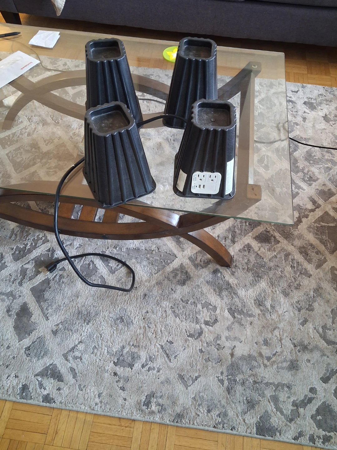 4 Black Bed Risers with Power Outlets