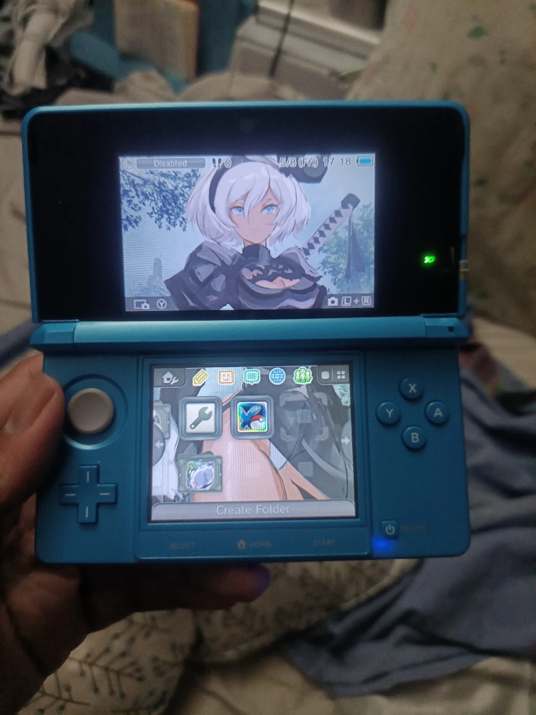 brand new modded 3ds blue with rubber grip and charger