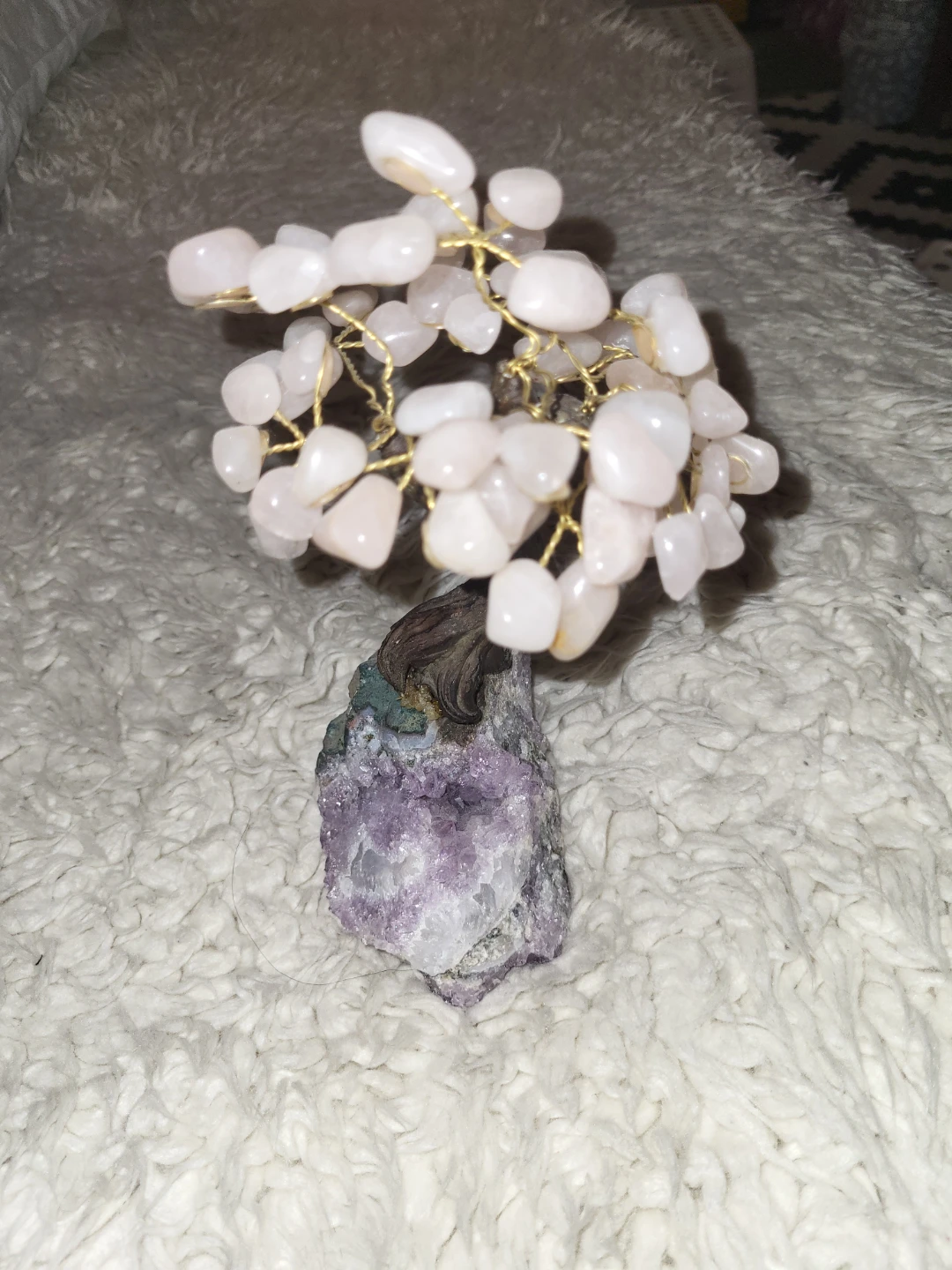 Rose Quartz Tree of Life Crystal on Amethyst Geode Base
