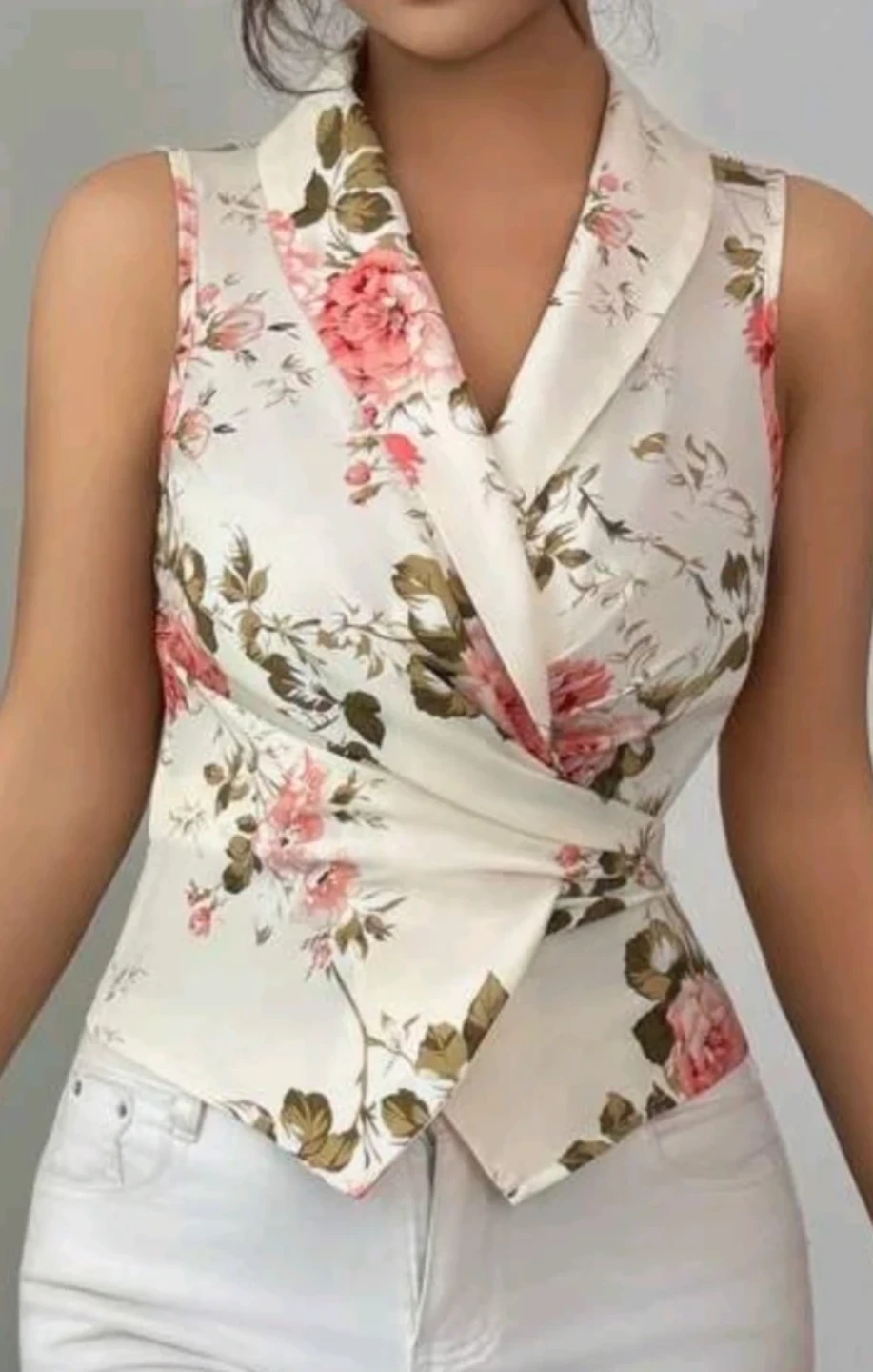 Floral Print Sleeveless Wrap Blouse
