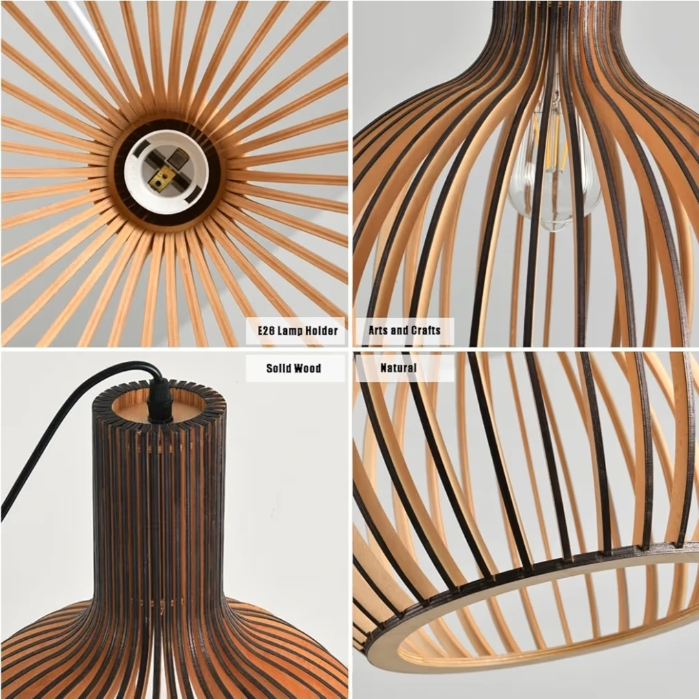 Natural Wood Pendant Light - E26 Base Hanging Lamp 6527 - photo 3