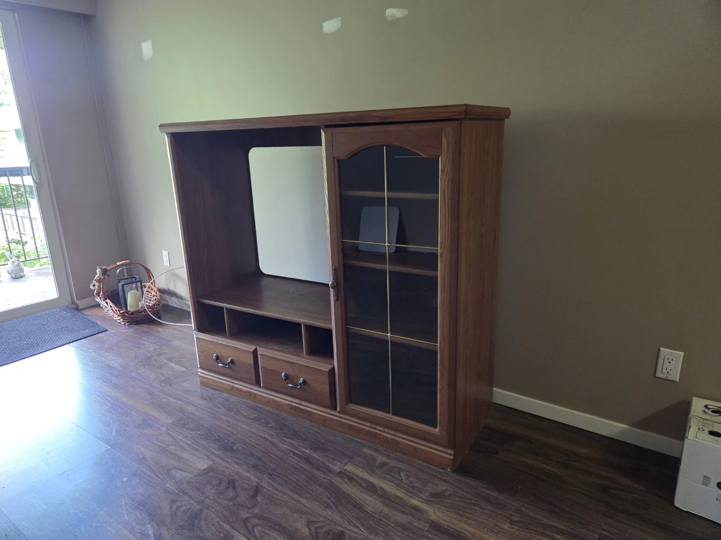 Wooden Entertainment Unit with Glass Door Cabinet