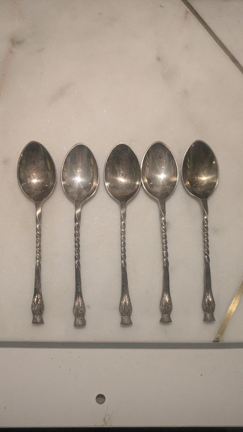 Set of 5 Silver-Plated Twisted Handle Spoons