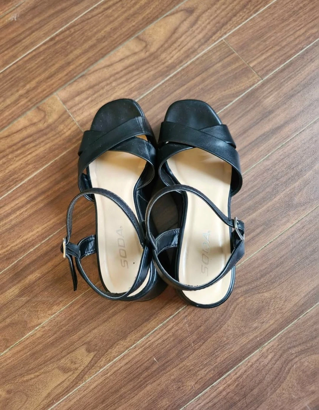 Soda Black Wedge Sandals Size 7.5 - photo 2