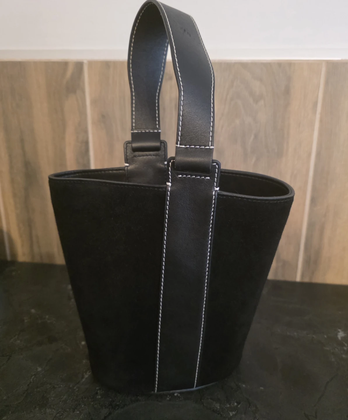 Vince Black Suede Bucket Bag with Leather Trim - photo 2