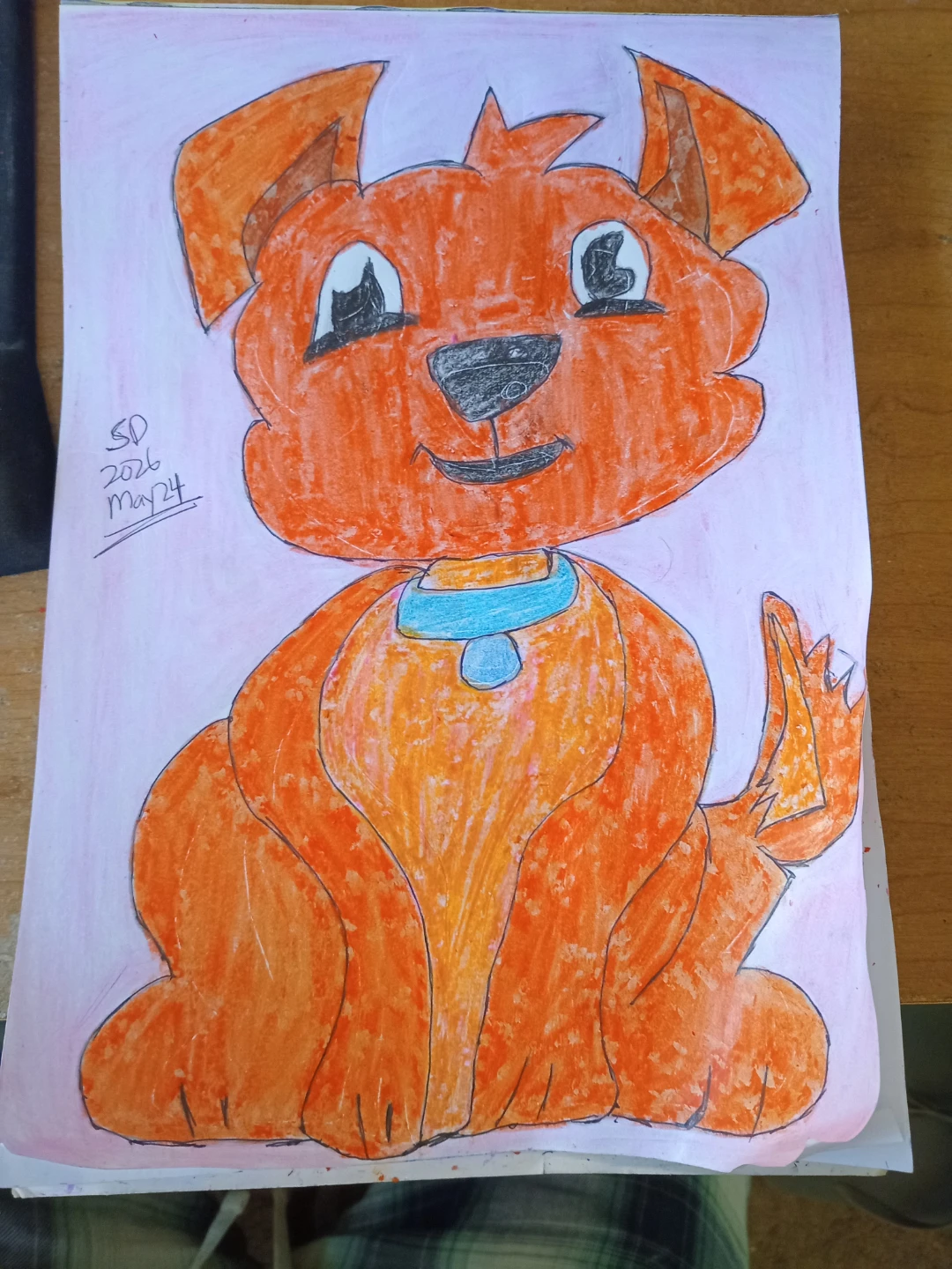 Drawing of Orange Dog by Custom Artist Sherwin