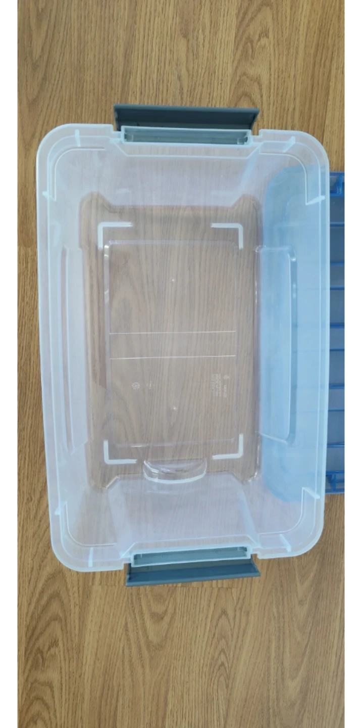 Clear Storage Bin with Blue Lid - photo 3