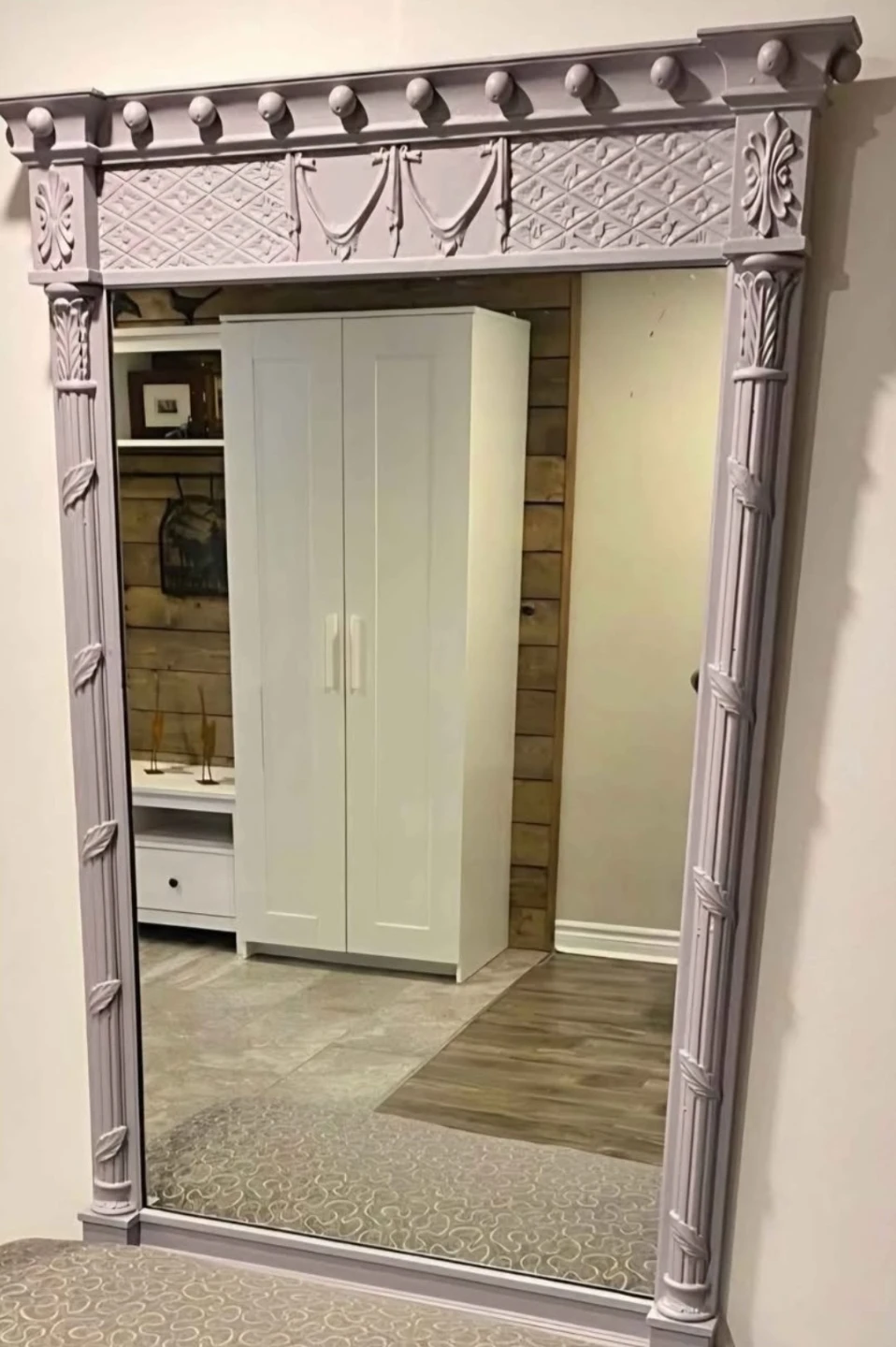 Ornate Decorative Mirror with Purple Frame