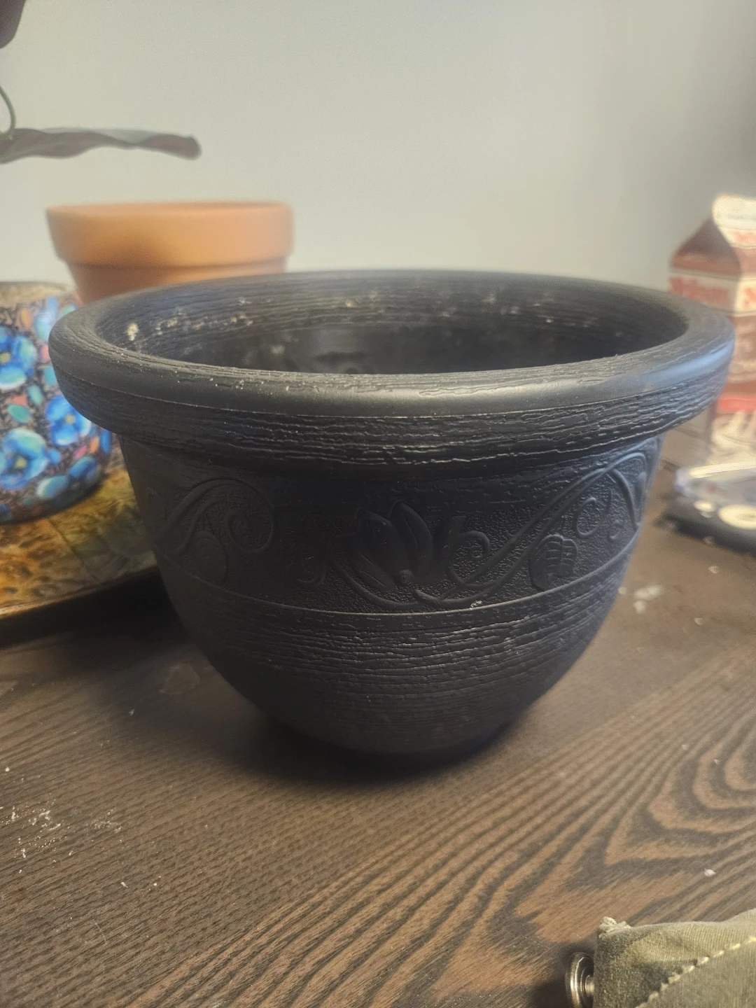 Black Embossed Plant Pot