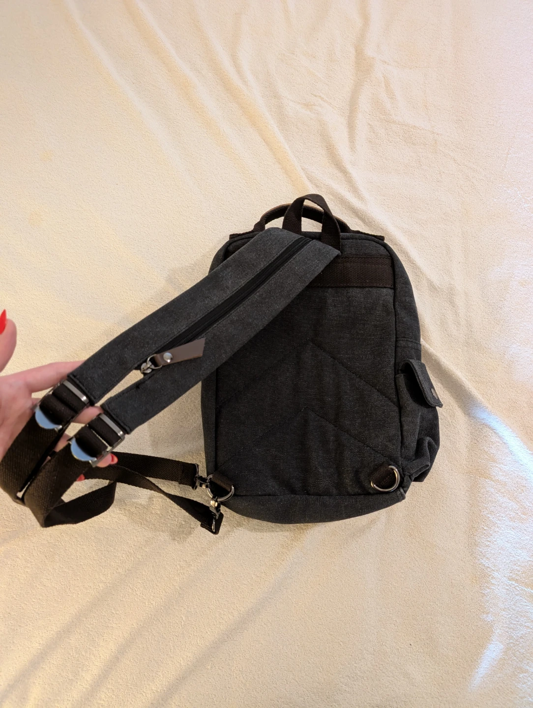 Charcoal fabric/brown accent convertible backpack/crossbody - photo 3