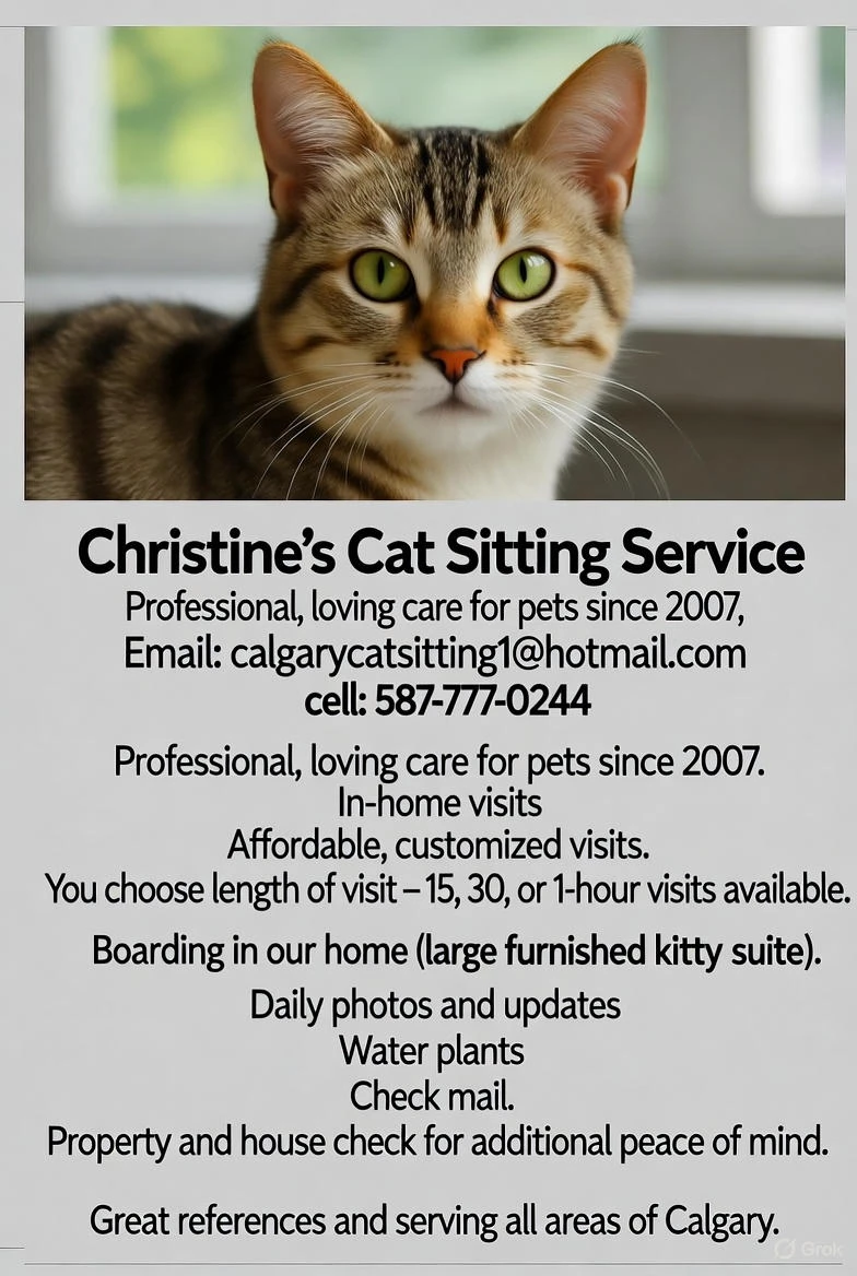 Christine's Cat Sitting Service (Serving ALL AREAS of Calgary)