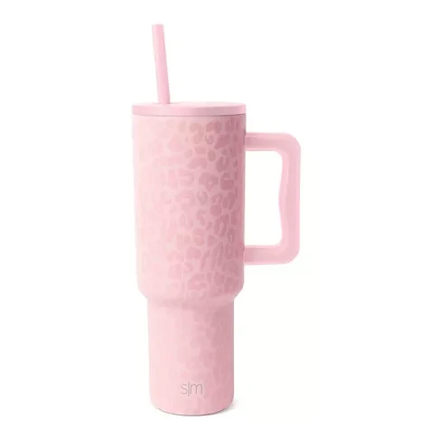 Simple Modern Pink Leopard Print Tumbler with Handle and Straw