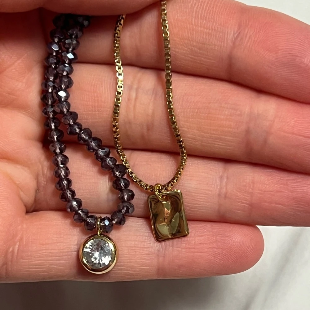 Zara Gold and Purple Pendant Necklace Set