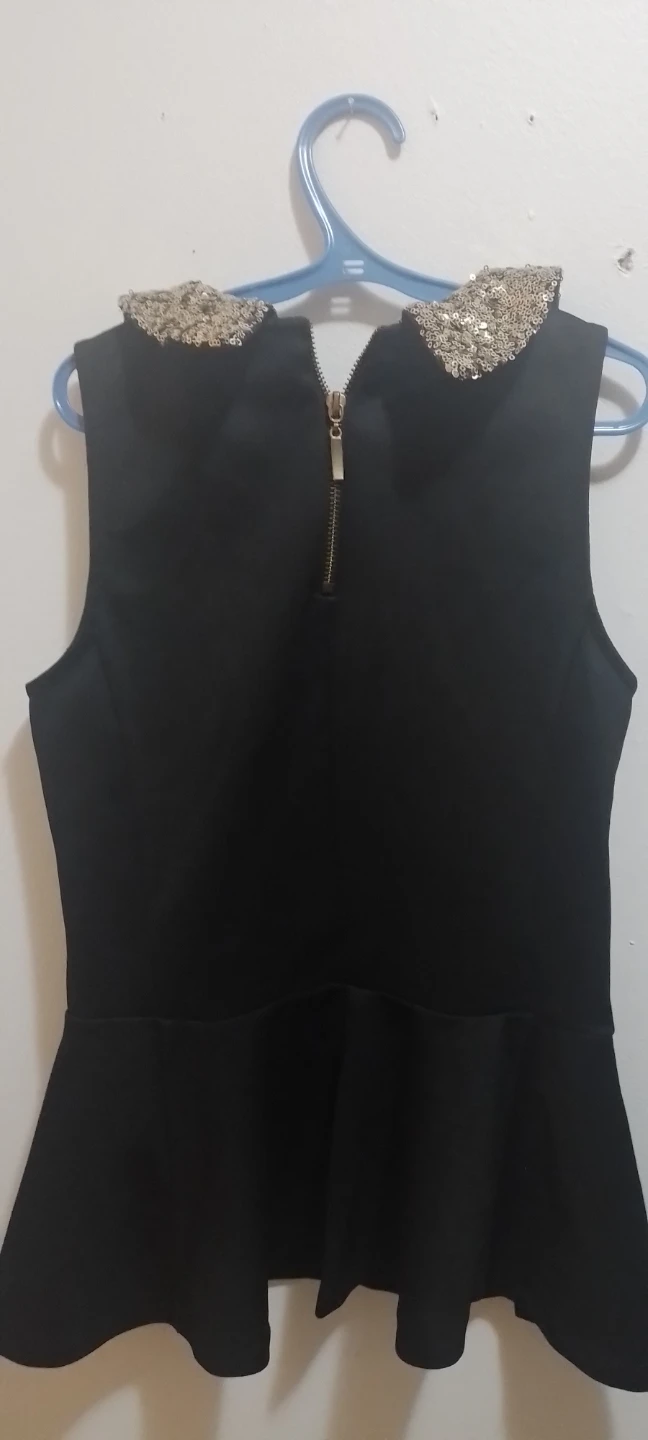 PARISIAN Black Sequin Collar Peplum Top