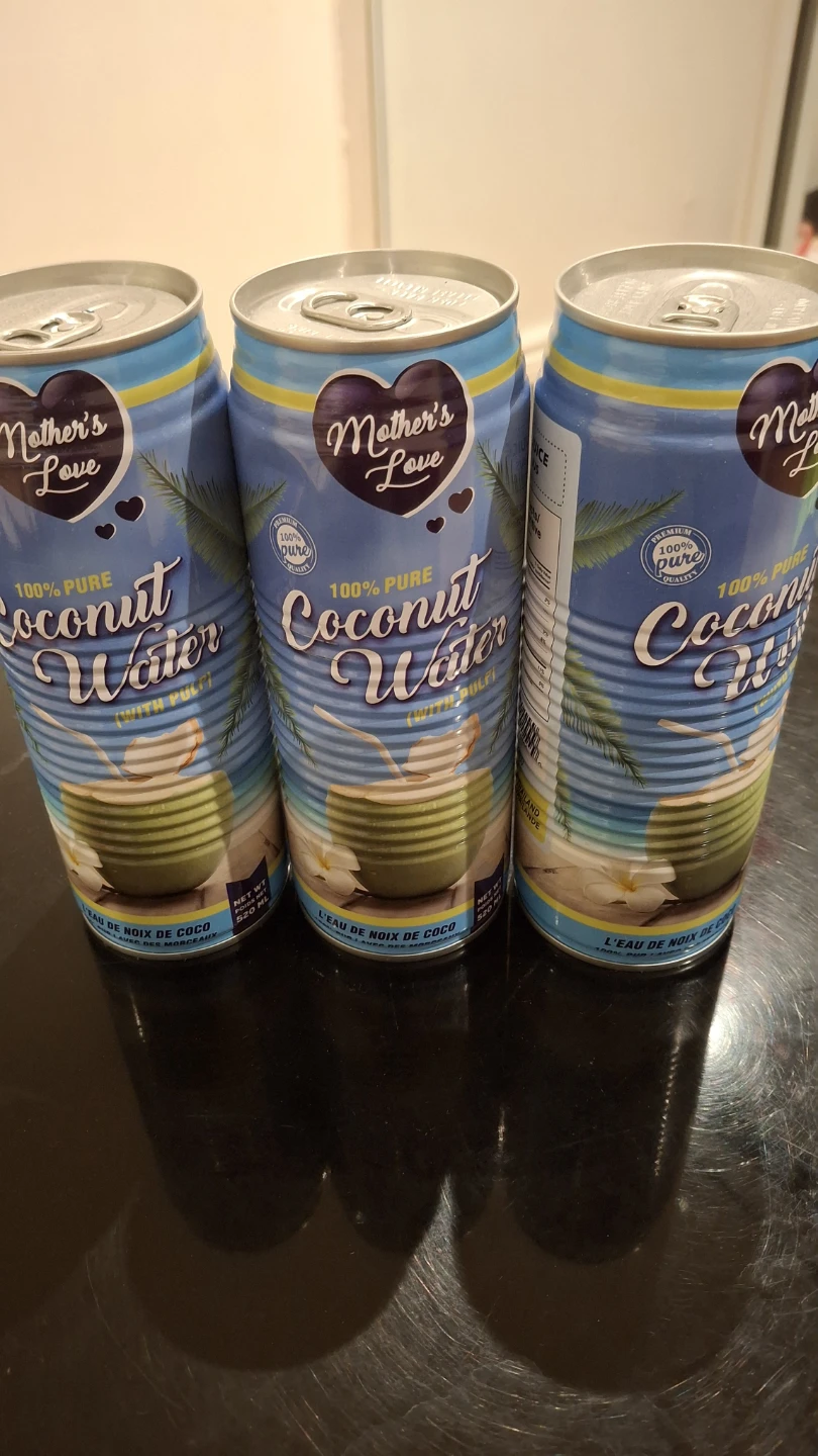 3 Cans Mother's Love 100% Pure Coconut Water (with Pulp)