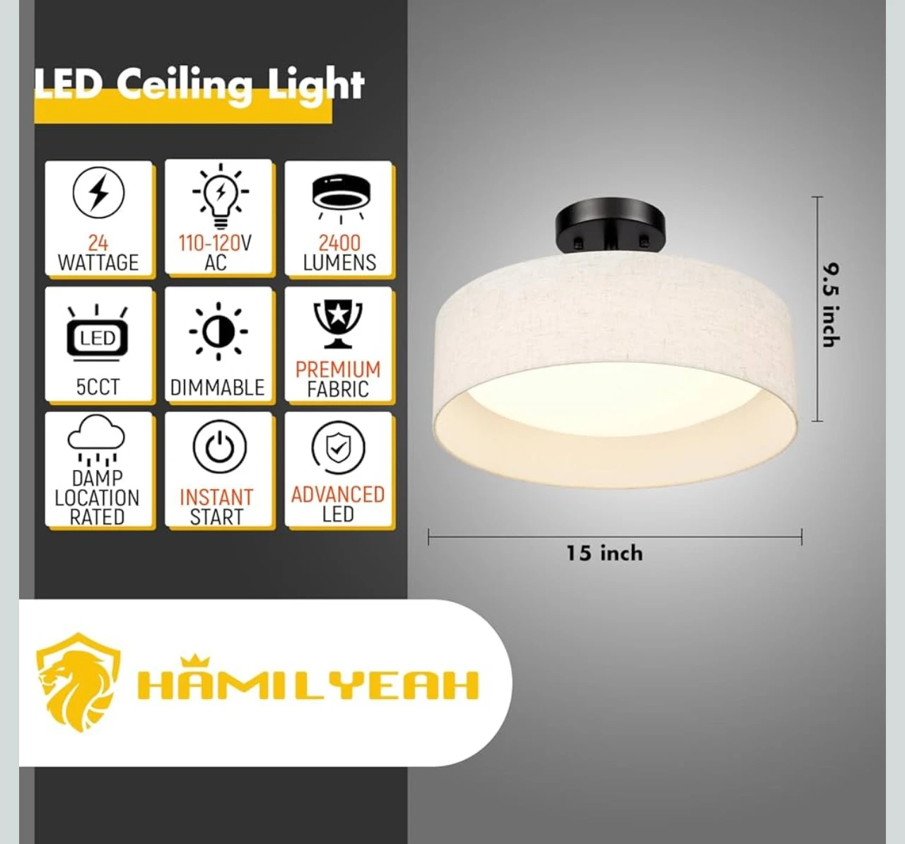 Hamilyeah 15 Inch LED Ceiling Light