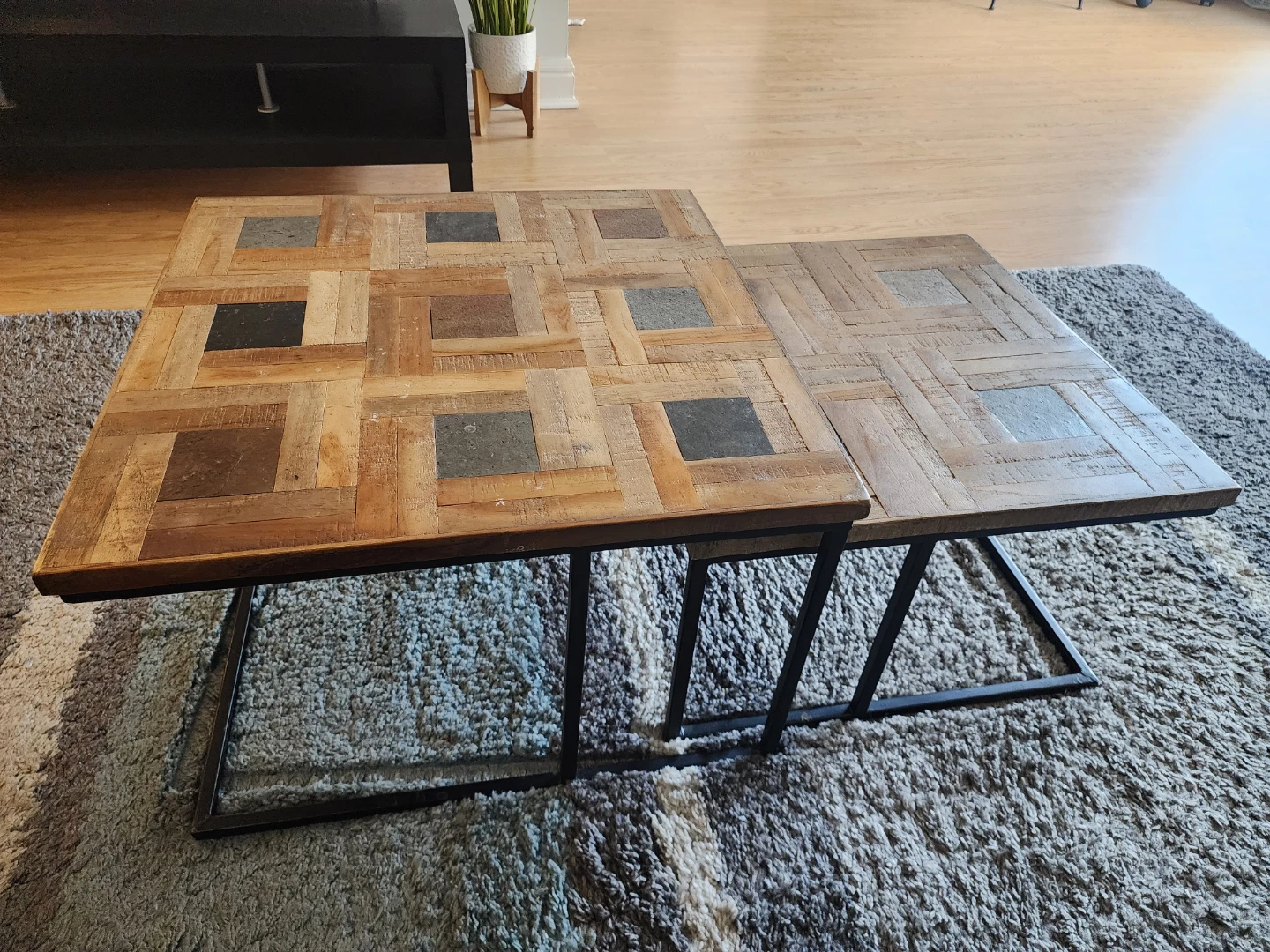 Set of 2 Rustic Wooden Nesting Coffee Tables