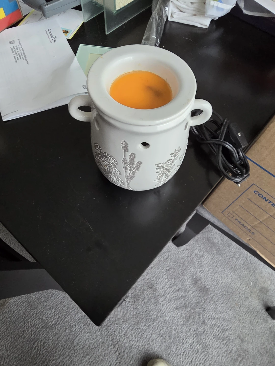 White Ceramic Wax Melt Warmer with Lavender Design