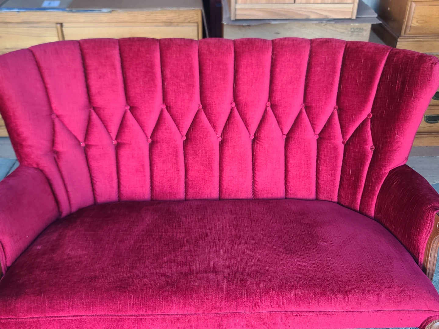 Vintage Red Velvet Tufted Wingback Loveseat / Settee - photo 3