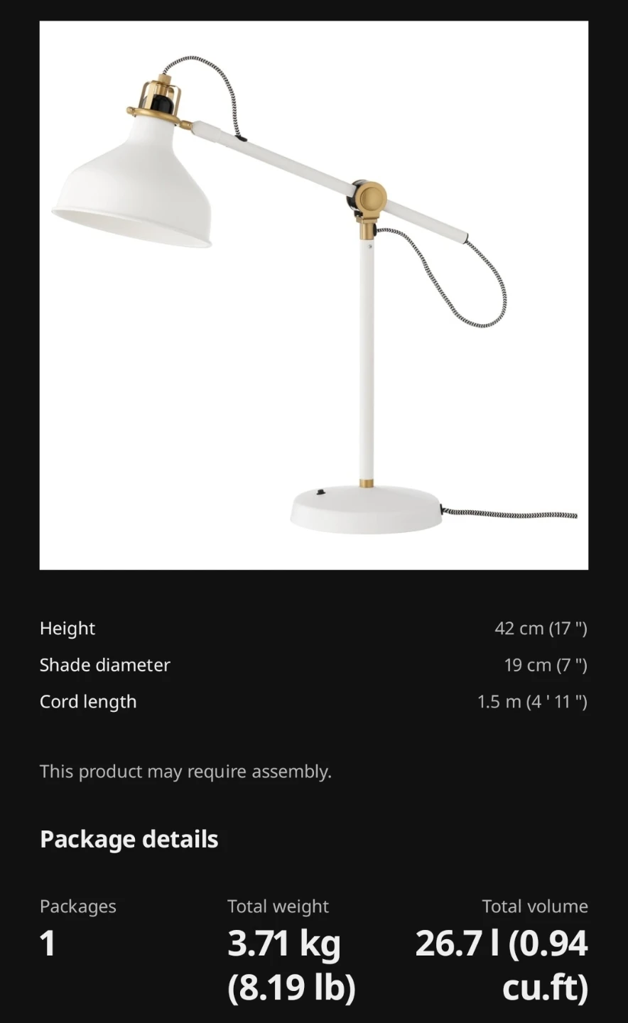 IKEA RANARP Work Lamp White - photo 3