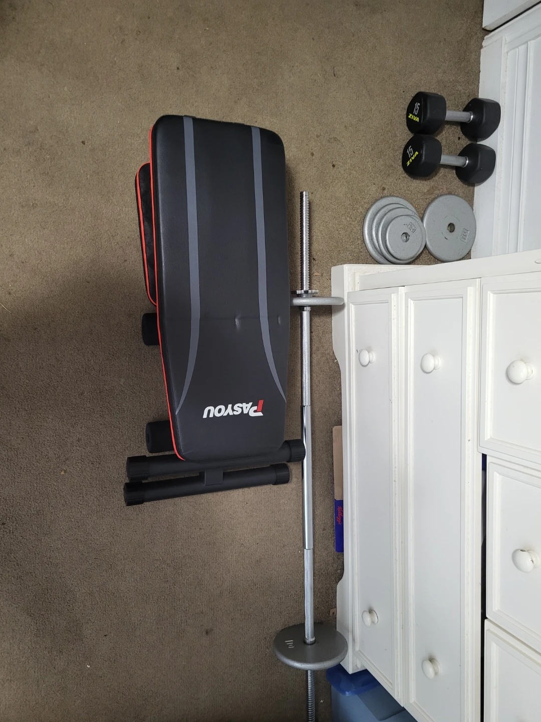 PASYOU Adjustable Weight Bench with Barbell
