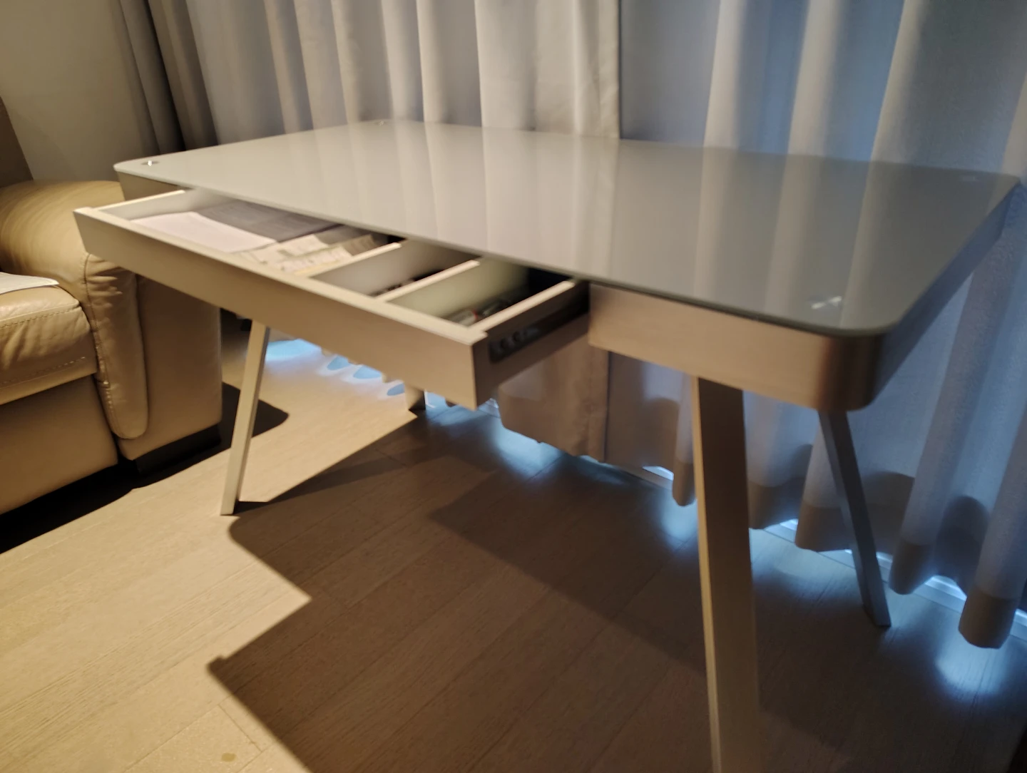Glass Top Desk with Drawer - photo 2