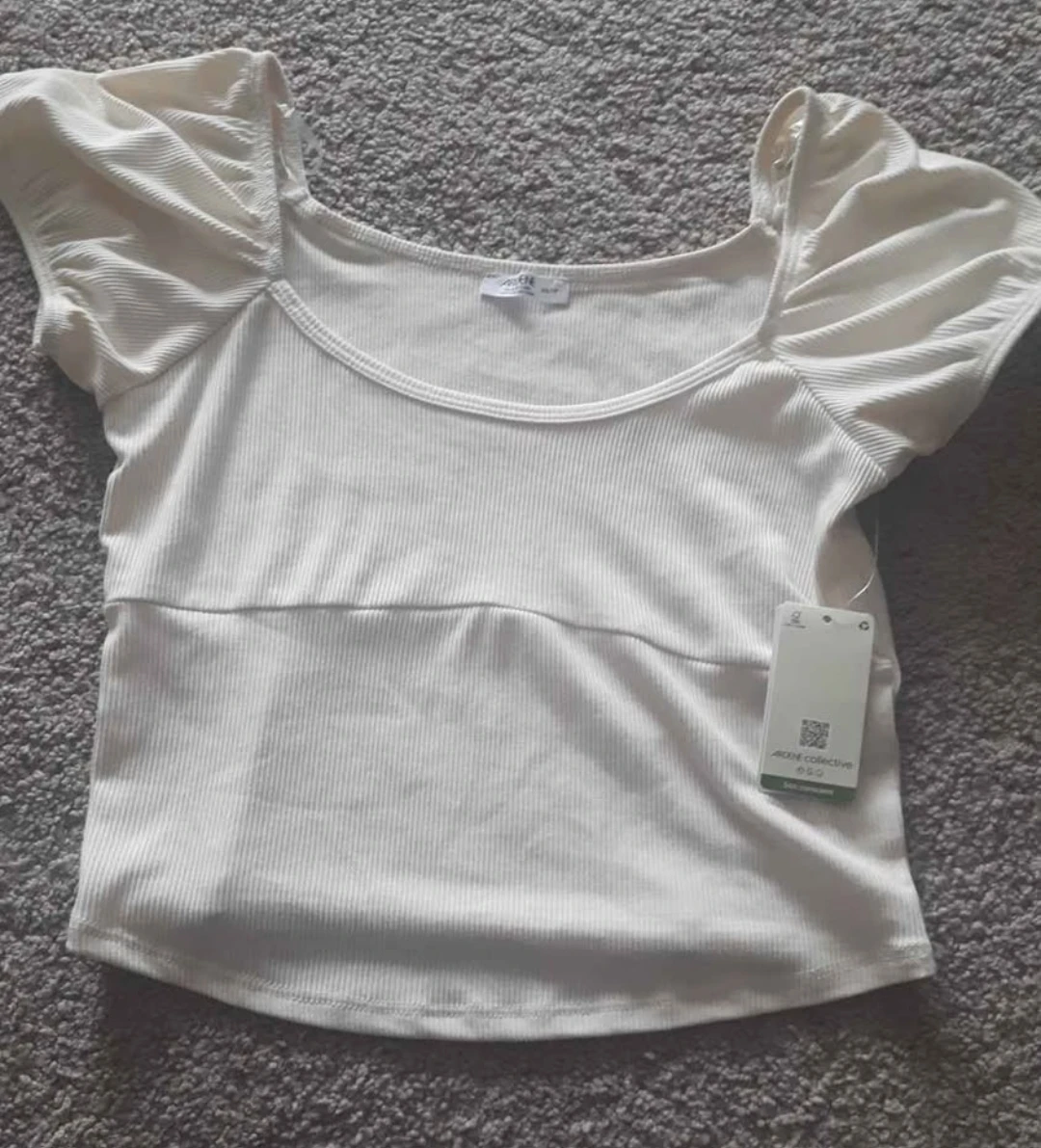 ARDENE Cream Ribbed Puff Sleeve Top XS/TP - photo 3