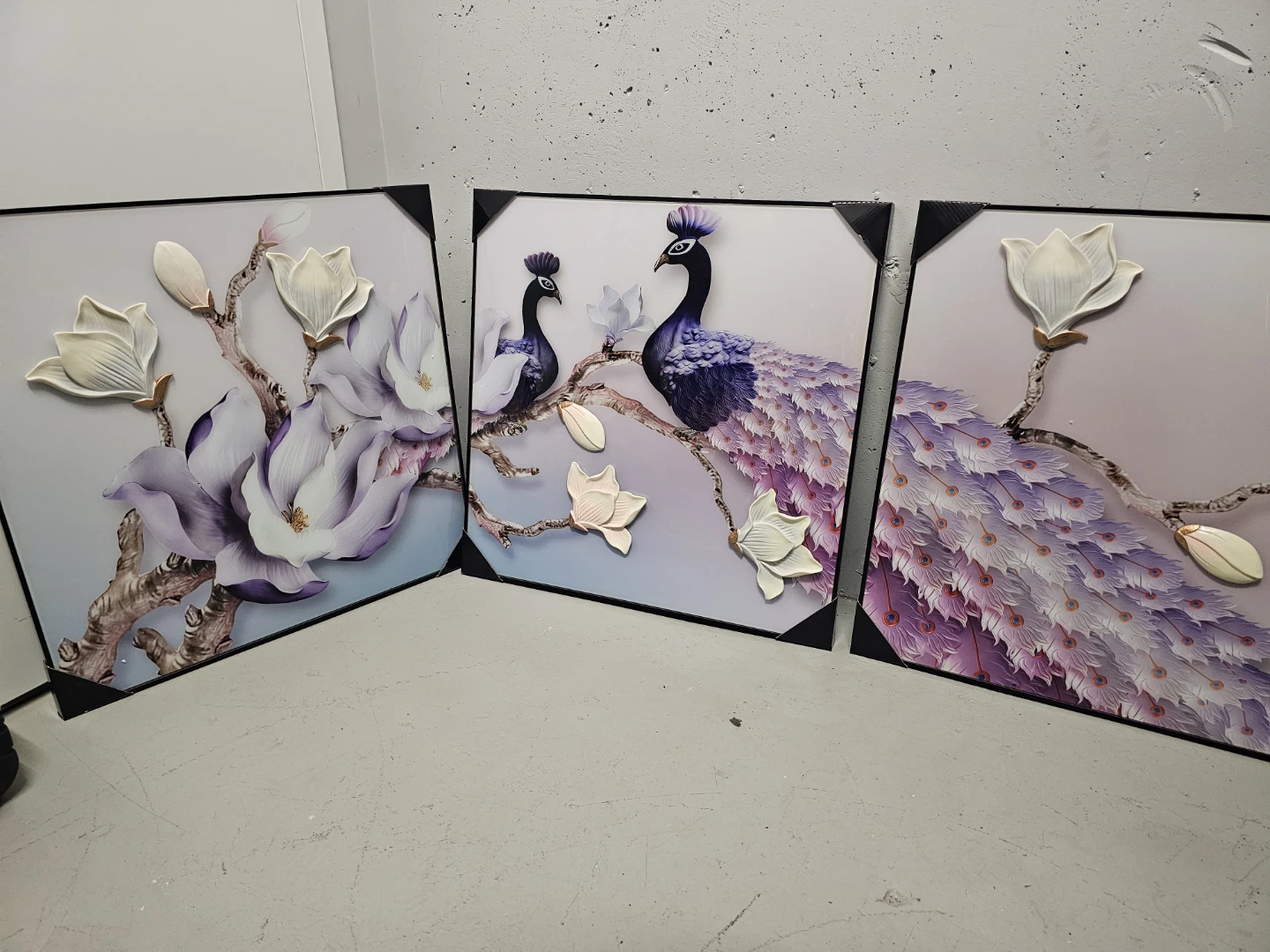 3D Peacock and Magnolia Wall Art Set