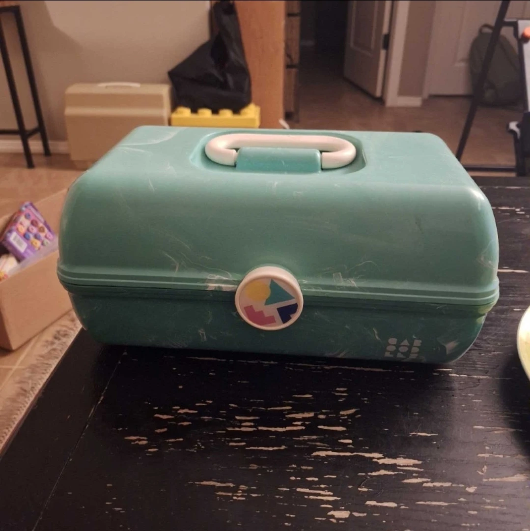 Teal Train Case/Jewelry box with Mirror