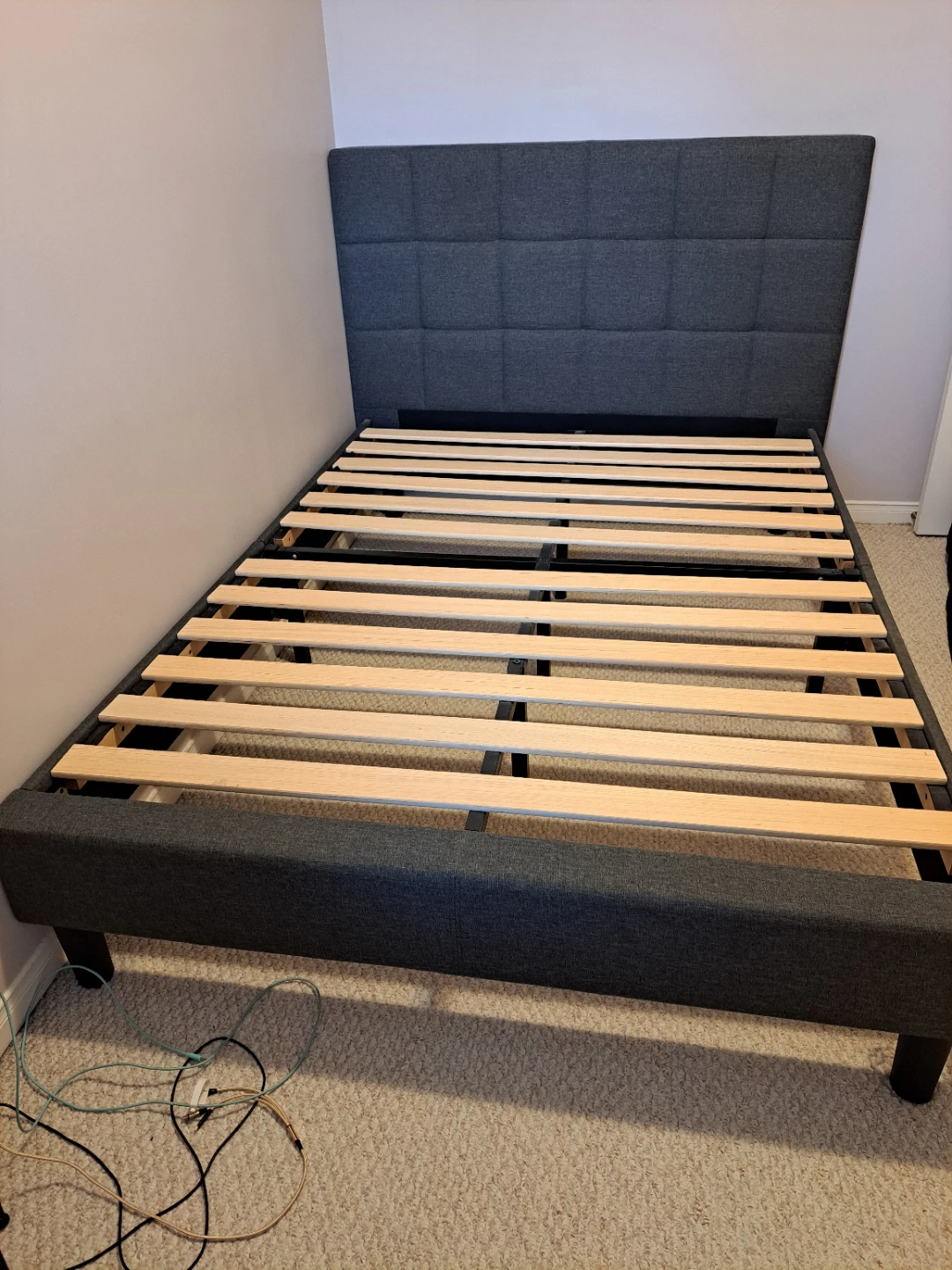 Grey Upholstered Double Bed Frame with Headboard
