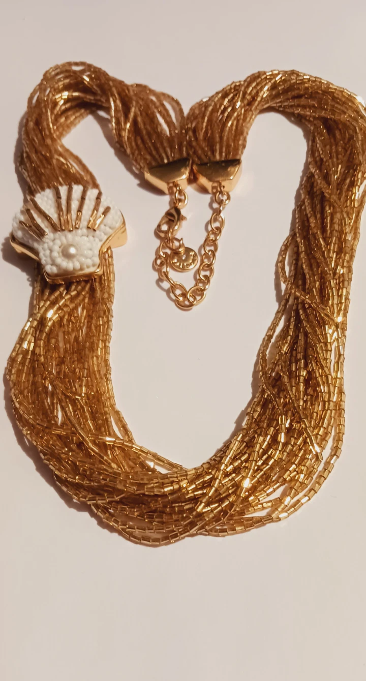 New !! Gold Beaded Necklace with Seashell Charm