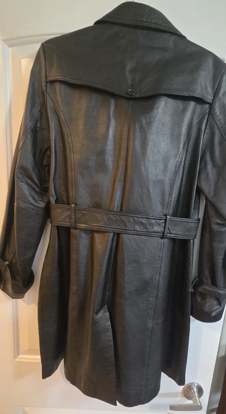 Atmosphere Black Leather Belted Trench Coat XL - photo 4