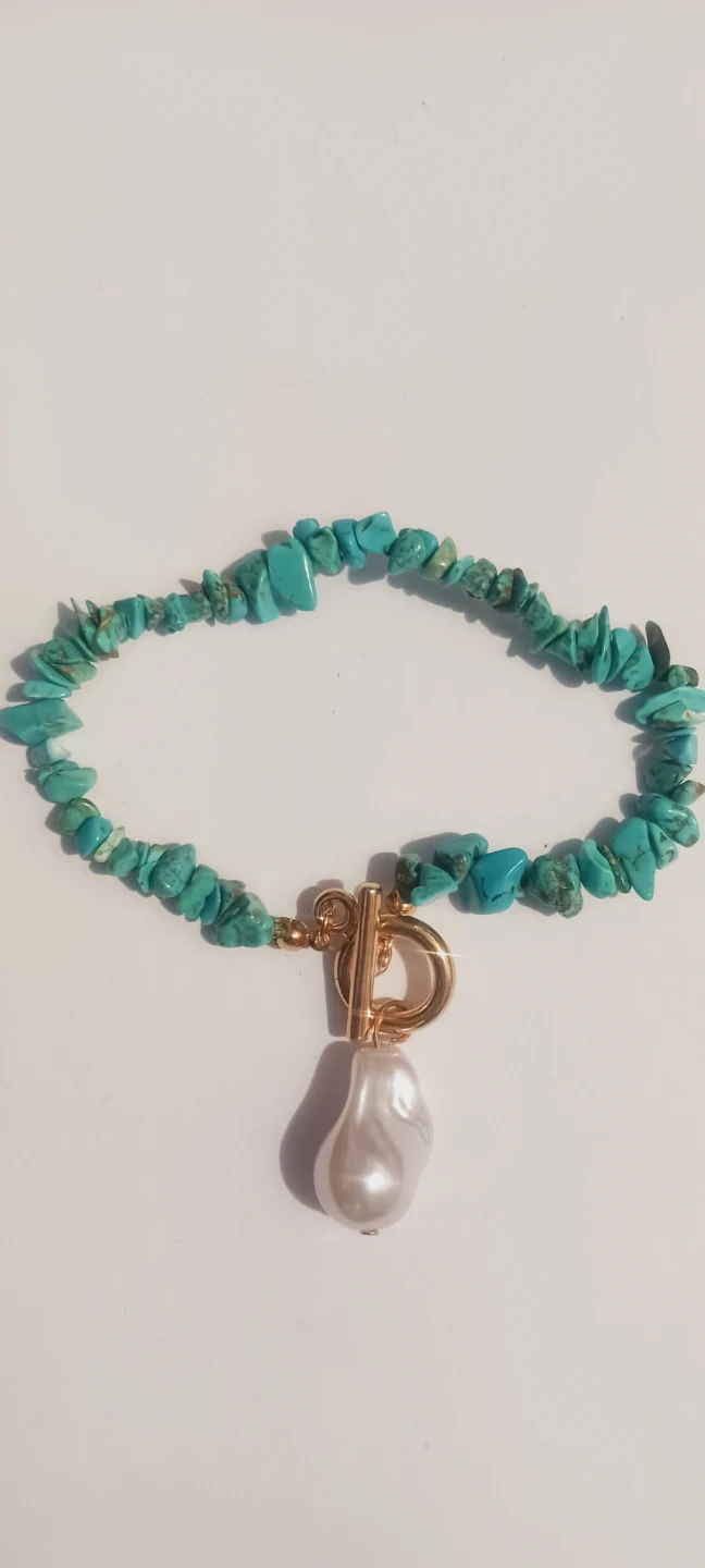 Turquoise Beaded Bracelet with Pearl Charm - photo 3