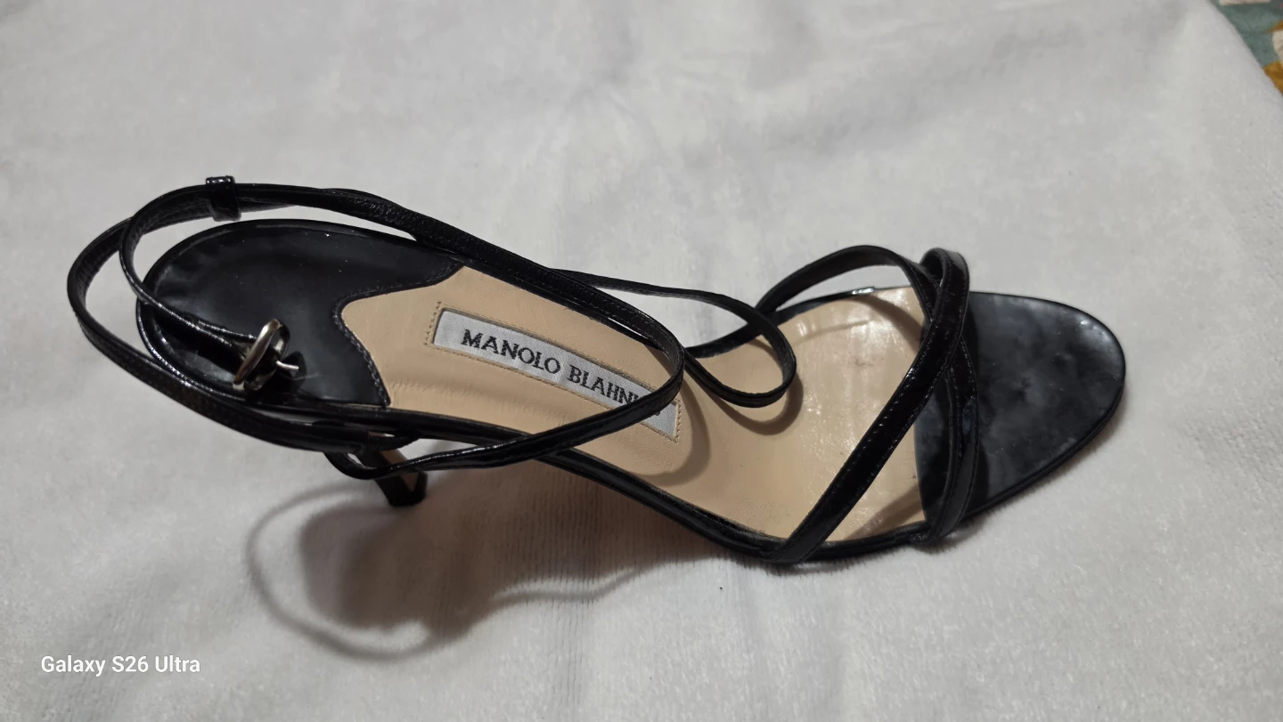 Manolo Blahnik Black Patent Leather Strappy Heels