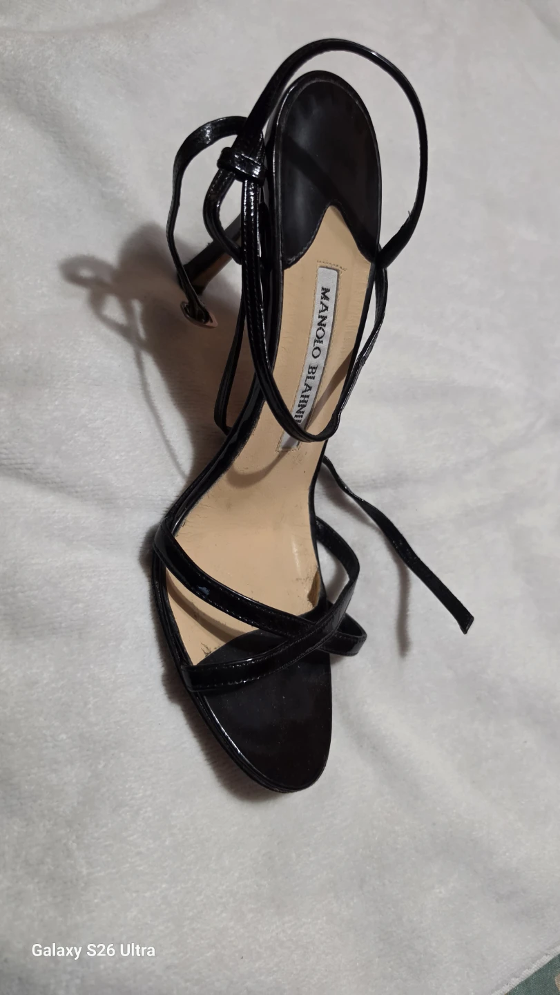 Manolo Blahnik Black Patent Leather Strappy Heels - photo 3