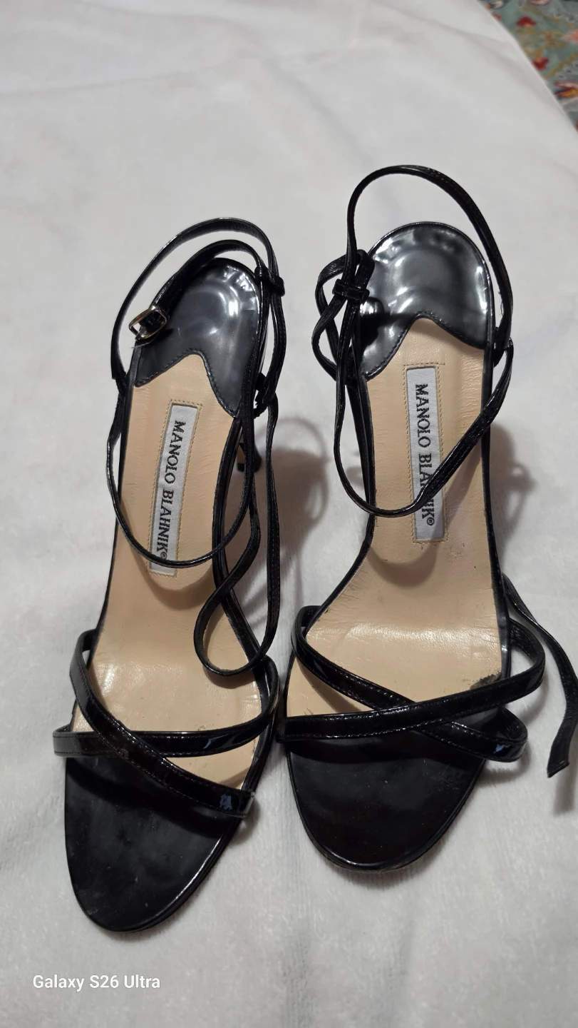 Manolo Blahnik Black Patent Leather Strappy Heels - photo 5